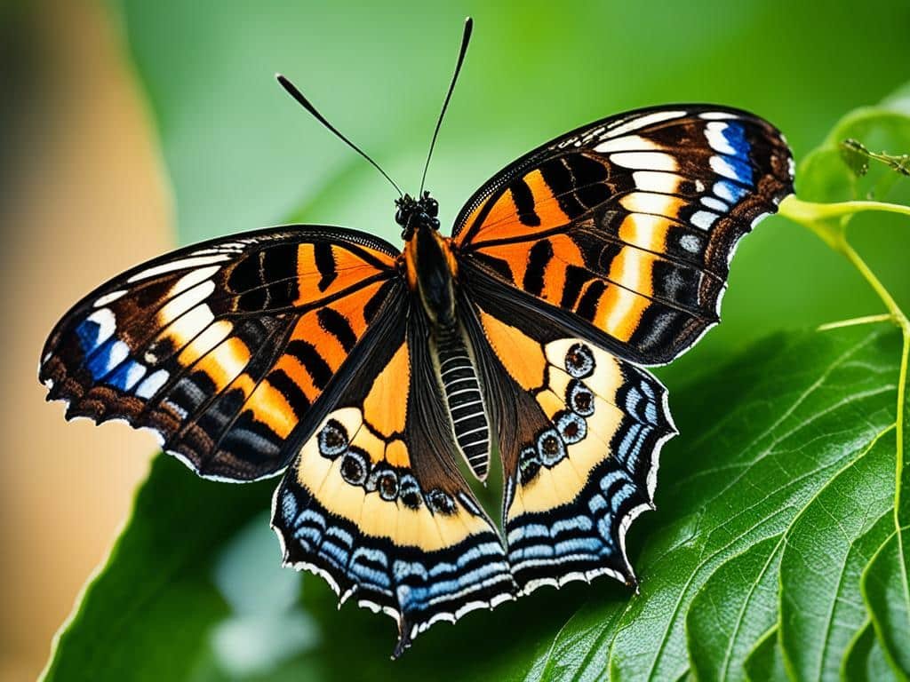 farfalla su una foglia di pappa reale